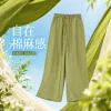 Green Tencel nine-inch pants for women, slimming, breathable and casual trousers Specification image
